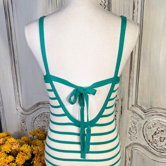 Becool Striped Green and White Ribbed Knit Body con  Women's Maxi Dress - Picture 6 of 7